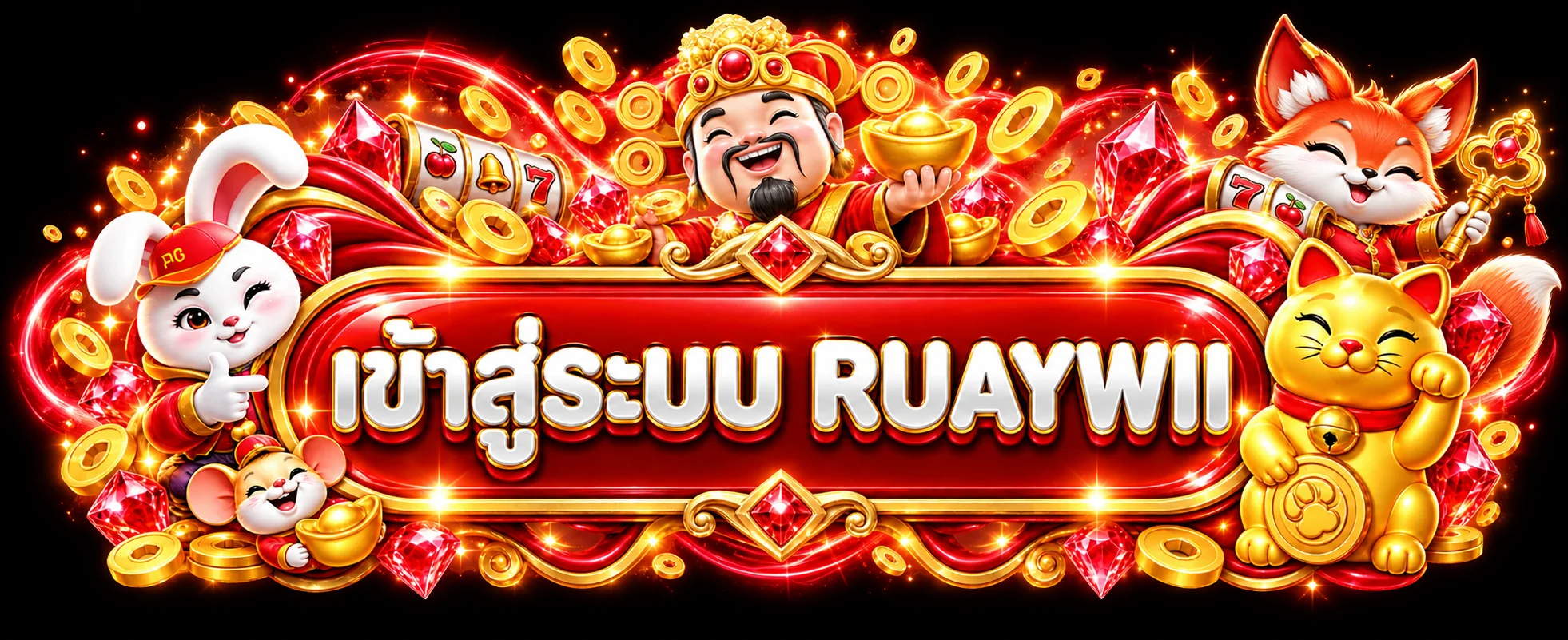 ป้ายเข้าสู่ระบบ RUAYWII โทนแดงทองพร้อมกุญแจ